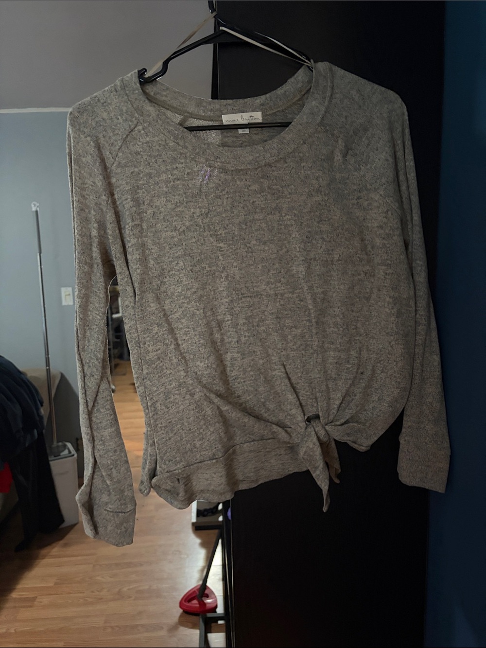 nine britton Heather Gray Tie-Front Sweatshirt
